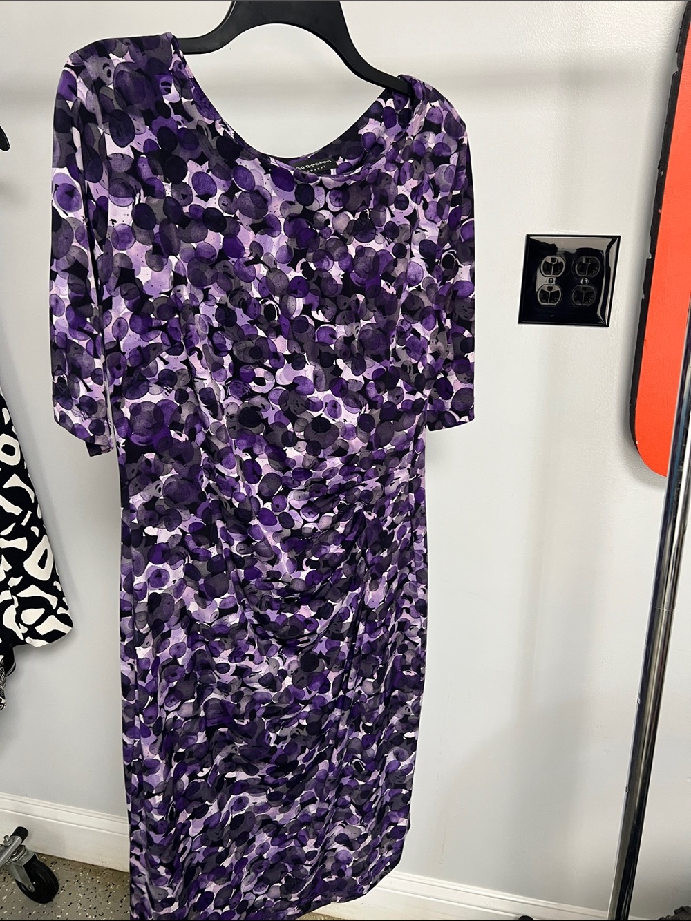 connected apparel Purple Dot-Print Ruched Midi Dress with Scoop Neck